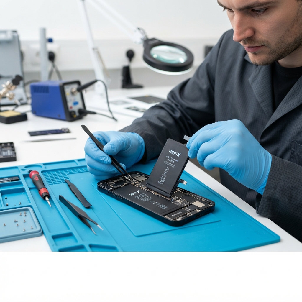 Technician replacing a phone battery at Chennai TechFix