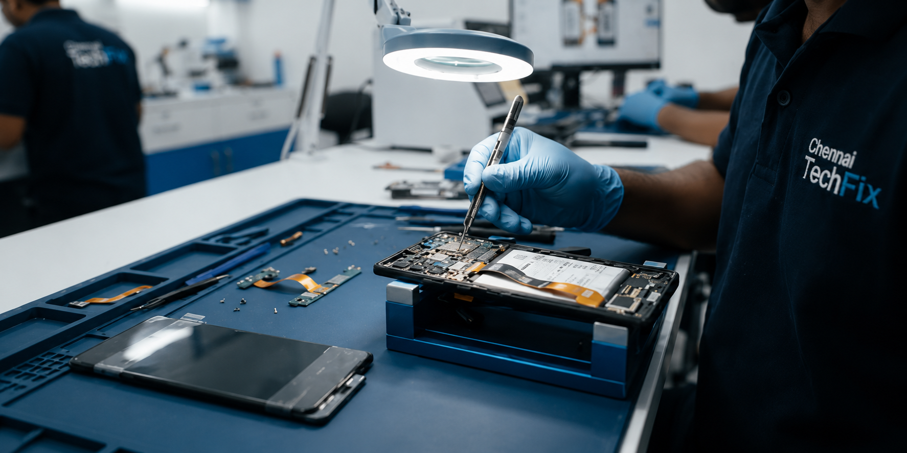 Chennai TechFix technicians repairing a smartphone at the service centre