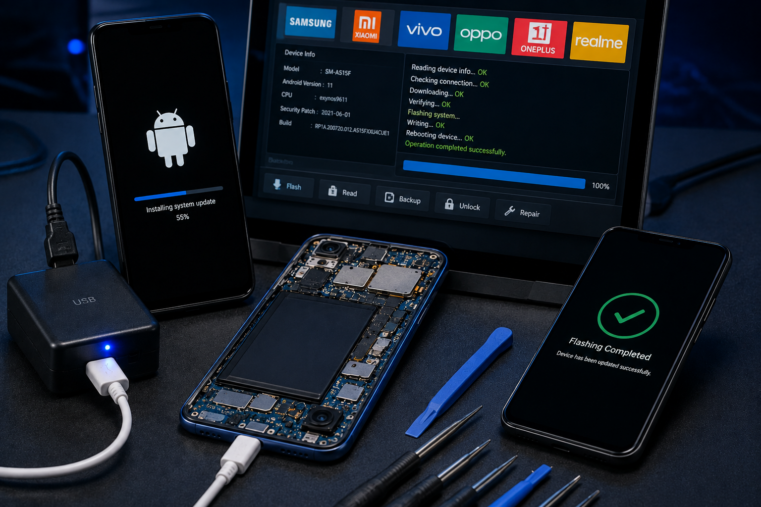 Mobile software repair and flashing